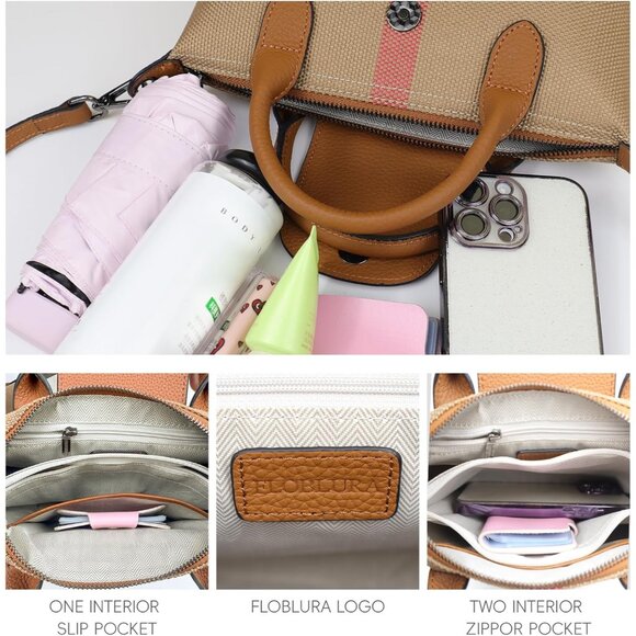 Designer Women's Structured Plaid Handbag: Leather Trim & Adjustable Strap - Picture 5 of 8